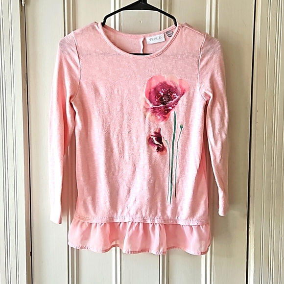 The Children's Place Girls 10/12 Long Sleeve Flower Top with Ruffled Bottom - Picture 1 of 6
